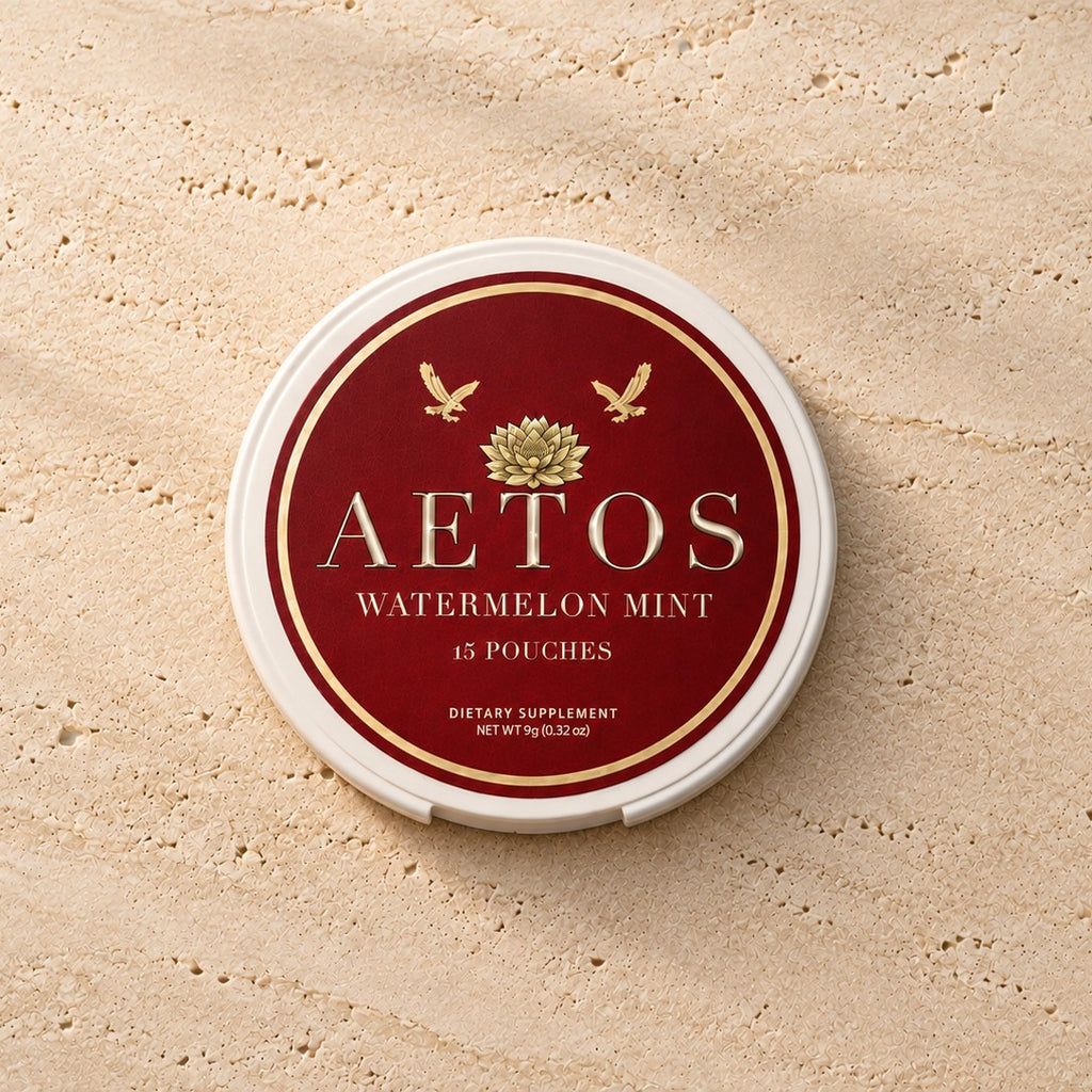 AETOS Watermelon Mint can on travertine